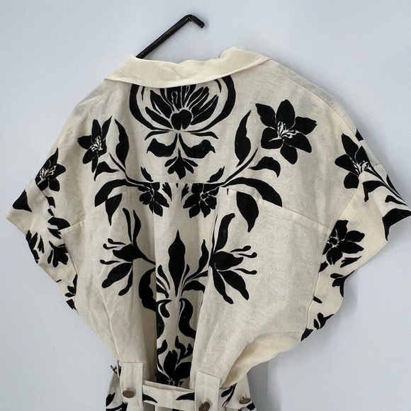 Zara Linen Blend Floral Belted Button Down Short Sleeve Mini Dress - Picture 9 of 9